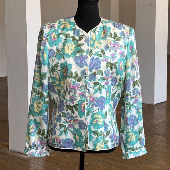 Vintage floral silk jacket - Picture 6 of 8